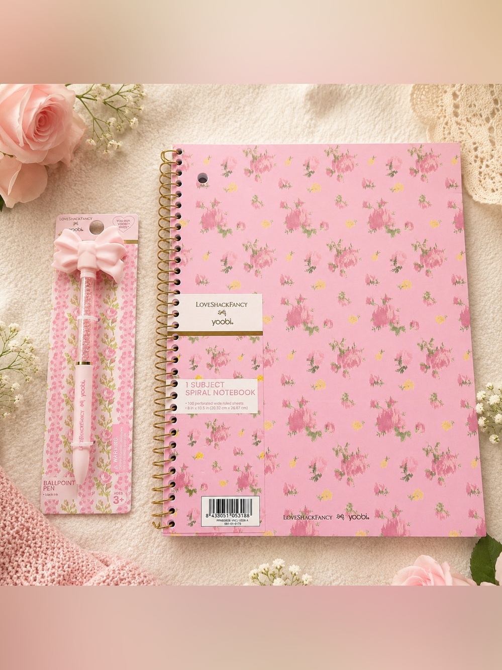 NEW Lot Of 2 LoveShackFancy x Target Yoobi School Pen & Spiral Notebook Pink